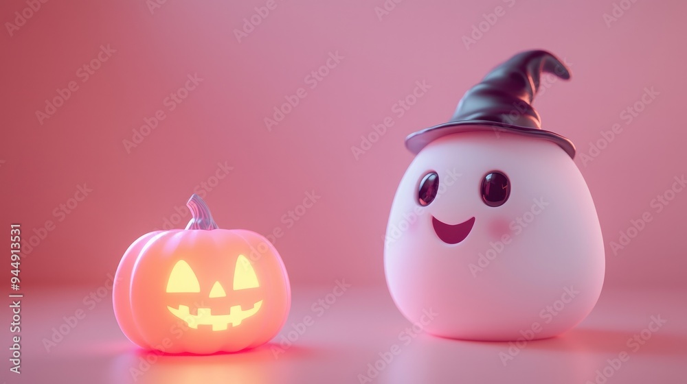 Cute ghost and jack o lantern pumpkin candle