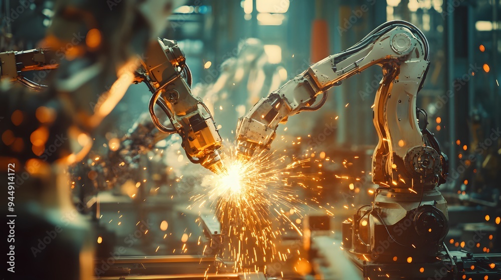 Robotic Welding in Industrial Factory Robotic Welding in Industrial Factory