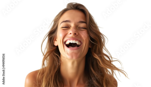 Beautiful Woman Smiling and Laughing Isolated on Transparent Background