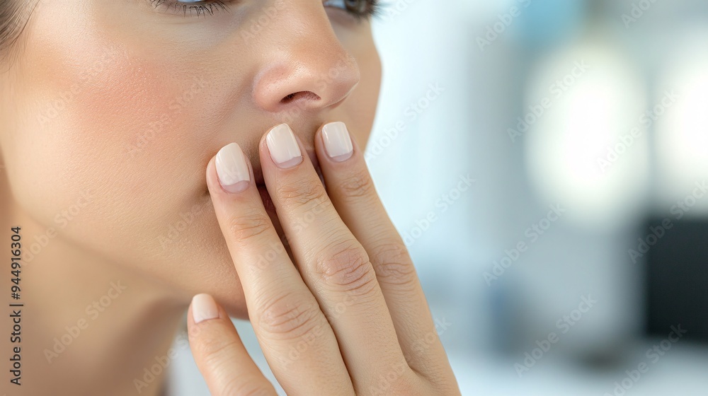 240805 225. A woman examining sore fingernail in office bathroom. Nail bed damaged due to onycholysis and repetitive typing longtime. Health and medical concept isolated on white background,png 240805 225. A woman examining sore fingernail in office bathroom. Nail bed damaged due to onycholysis and repetitive typing longtime. Health and medical concept isolated on white background,png