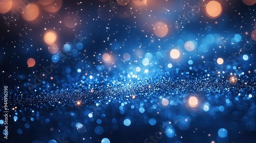 Blue and silver sparkling background with light flares