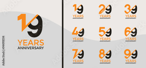 anniversary logo style set with yellow, black color and slash can be use for celebration moment