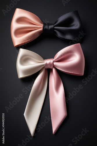 A collection of colorful ribbons and bows isolated on a clean dark background