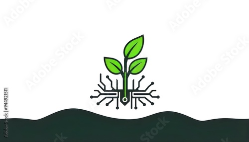 Agriculture tech icon with a stylized plant and circuit board design, isolated on a white background photo