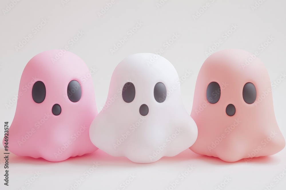 Cute pink and white ghost plush toys with simple cartoon faces