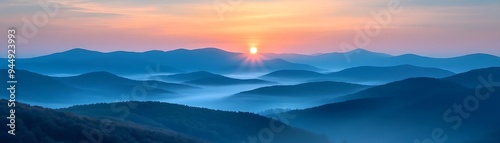 Sunrise Over Misty Mountains - Photo