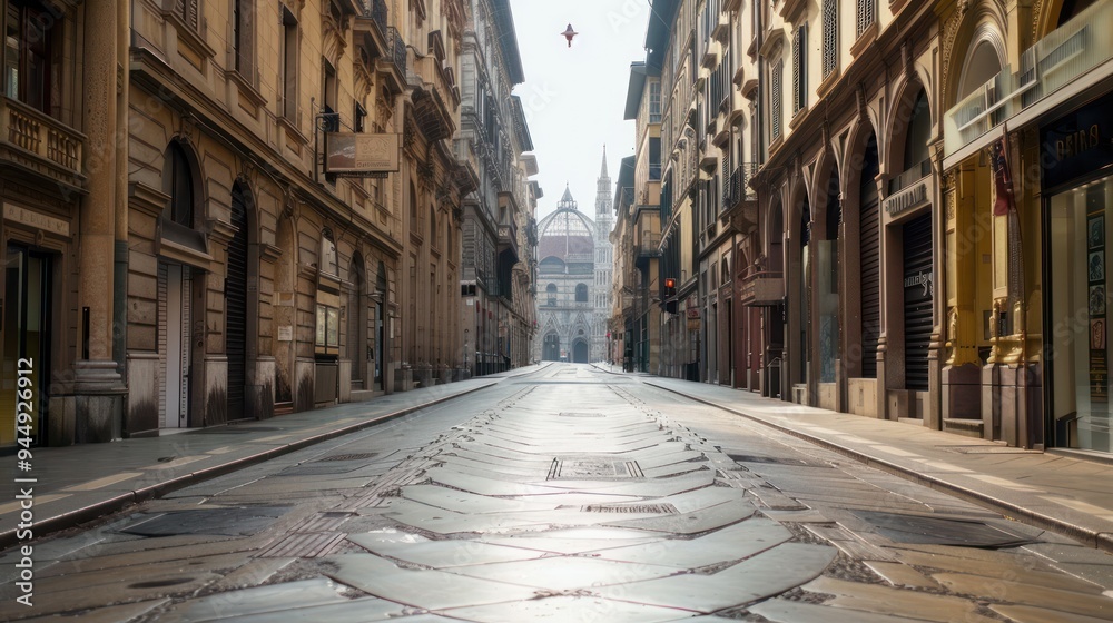 Naklejka premium Empty Street in Milan, Italy