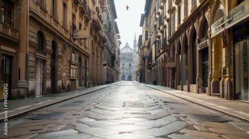 Empty Street in Milan, Italy