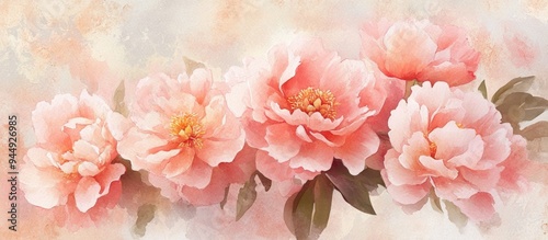 Watercolor illustration of pink peony blossoms