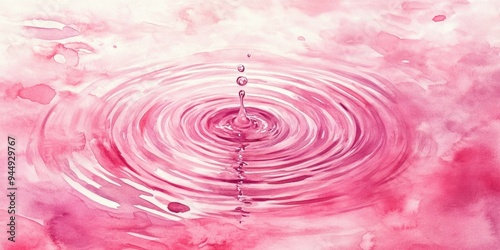 Watercolor illustration of abstract pink light rippling in water featuring concentric circles and a droplet splashing into the surface