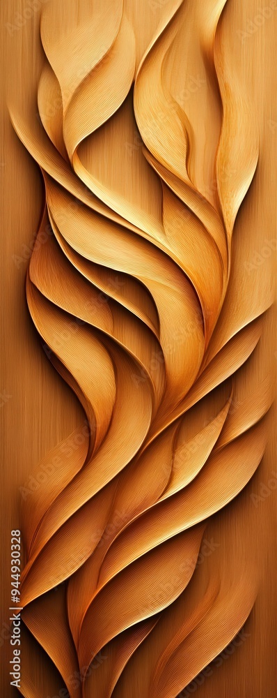 Artistic wood carving featuring elegant, flowing shapes that create a warm and inviting texture. Perfect for interior design concepts. Artistic wood carving featuring elegant, flowing shapes that create a warm and inviting texture. Perfect for interior design concepts.