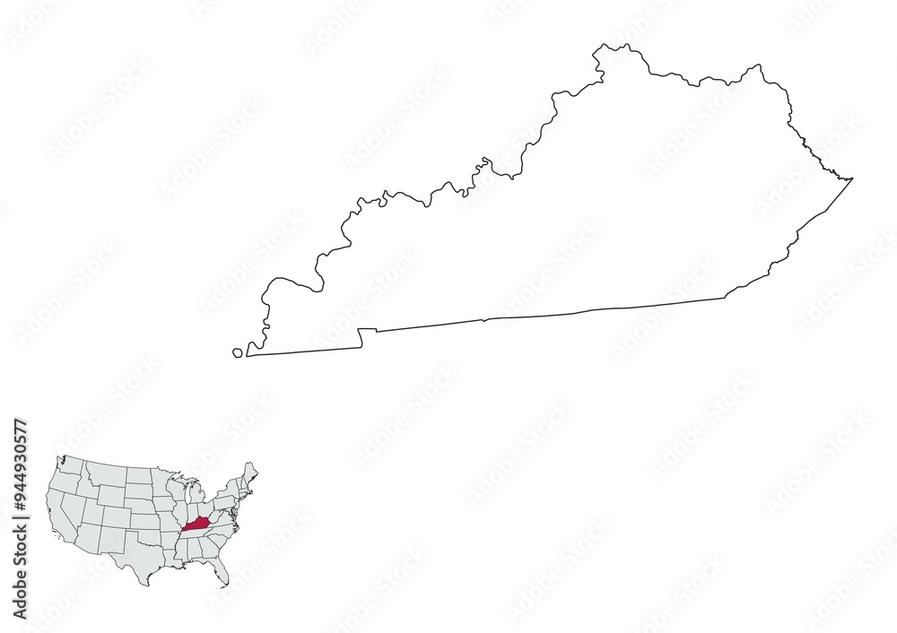 Map of Kentucky State, USA