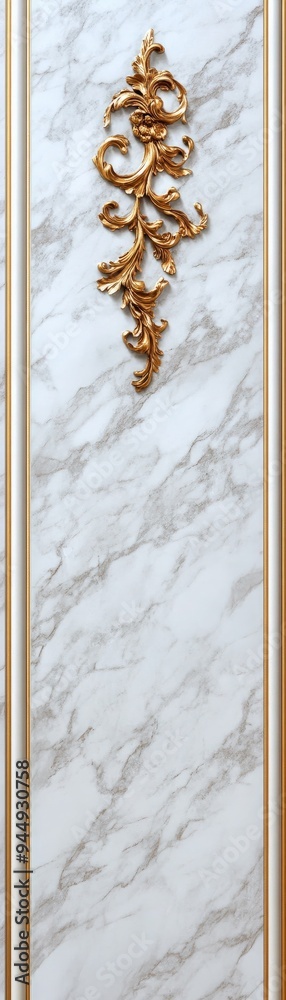 Elegant marble surface adorned with a golden decorative element, showcasing sophistication and beauty in interior design. Elegant marble surface adorned with a golden decorative element, showcasing sophistication and beauty in interior design.