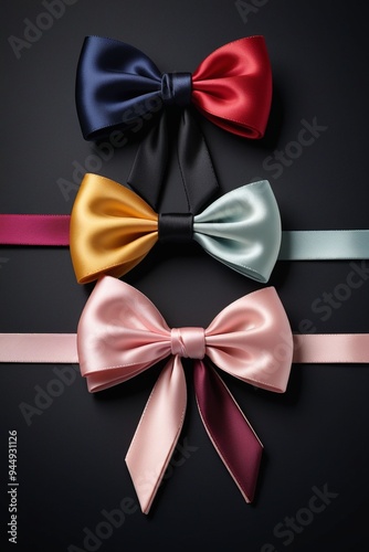 A collection of colorful ribbons and bows isolated on a clean dark background