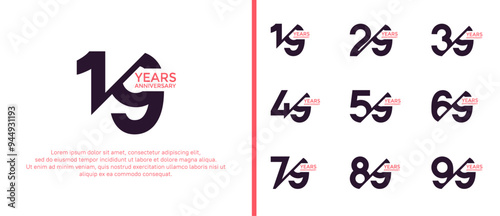 anniversary logo style set, black color with slash can be use for celebration moment