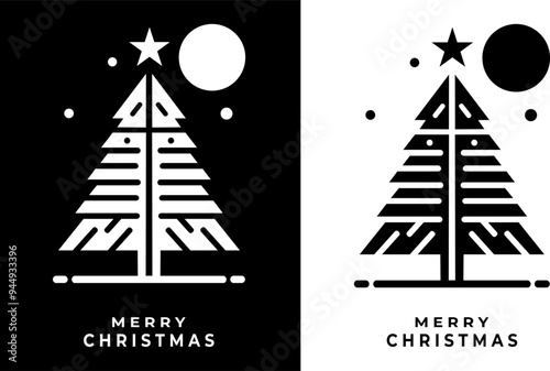 illustration design,icon, vector logo christmas tree minimalist, simple, black and white, isolated on white background.
 photo