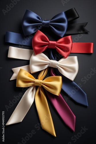 A collection of colorful ribbons and bows isolated on a clean dark background