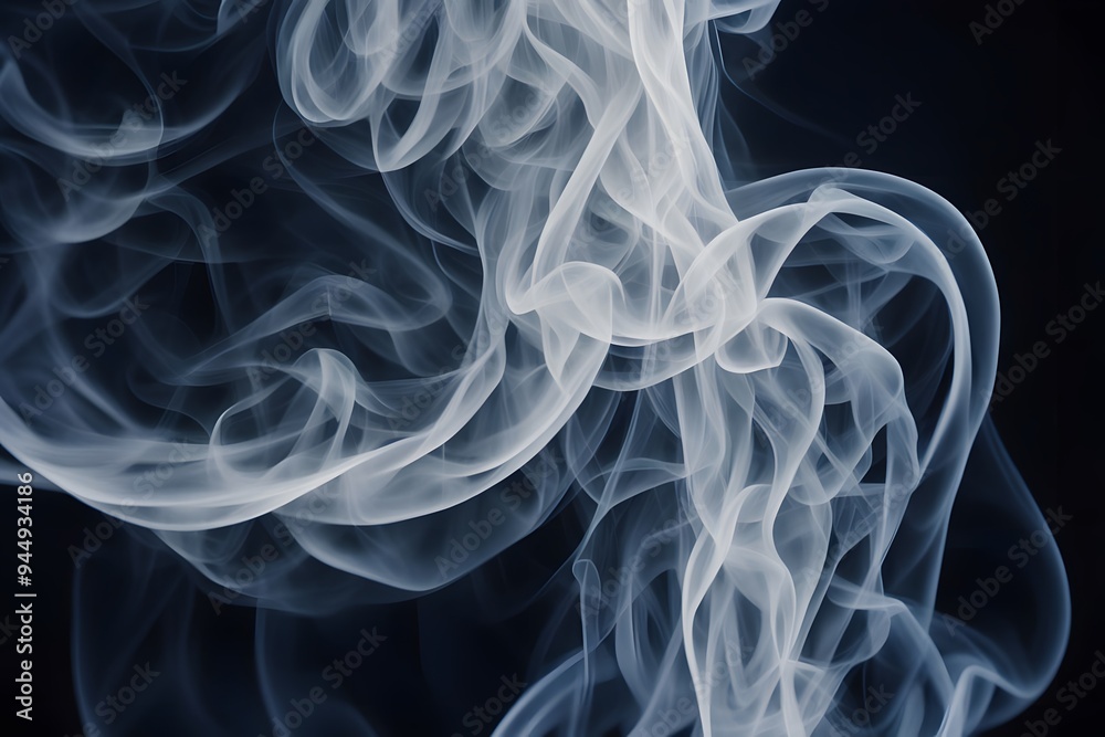 A delicate trail of smoke gently twisting and turning across a dark background, AI Generated A delicate trail of smoke gently twisting and turning across a dark background, AI Generated
