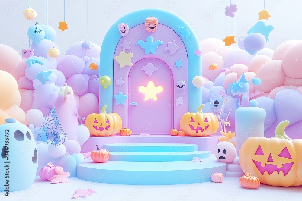 Whimsical Pastel Fantasy Landscape with Magical Arch Whimsical Pastel Fantasy Landscape with Magical Arch