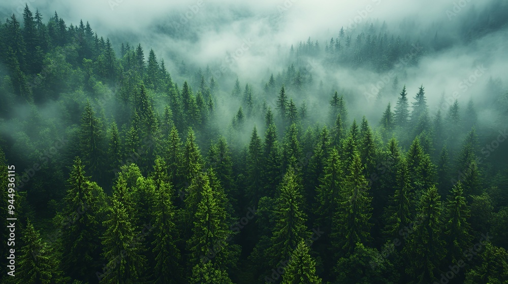 Mystical Fog Blanketing a Dense Forest. Serene and Encapsulating Nature Theme Mystical Fog Blanketing a Dense Forest. Serene and Encapsulating Nature Theme