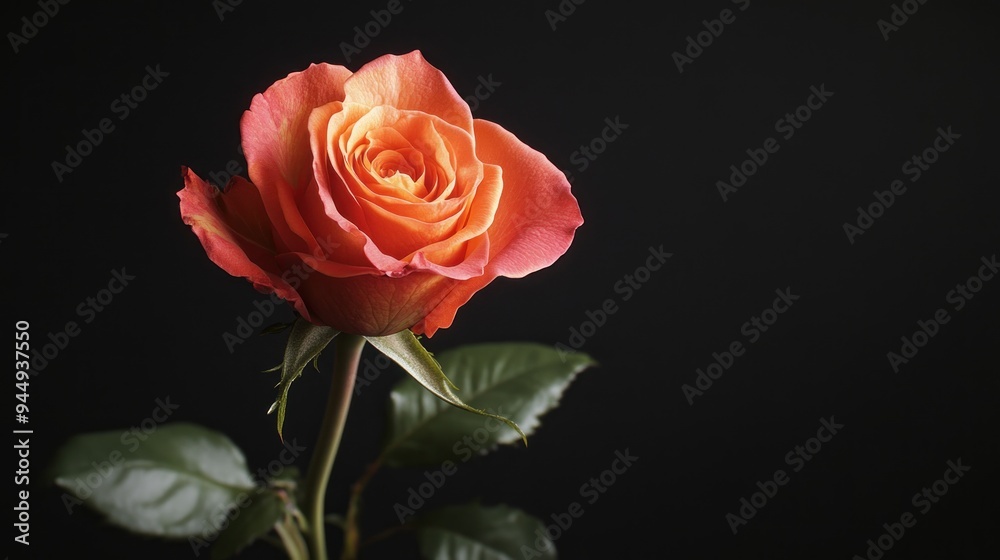 Single Orange Rose on a Black Background Single Orange Rose on a Black Background
