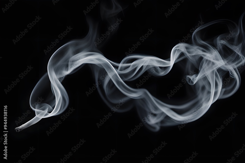 A delicate trail of smoke gently twisting and turning across a dark background, AI Generated A delicate trail of smoke gently twisting and turning across a dark background, AI Generated