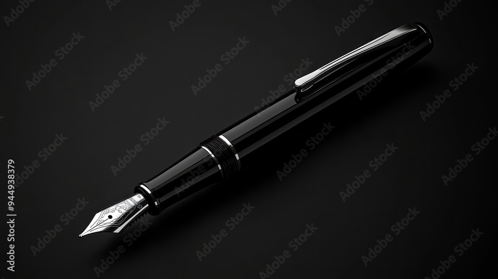 Fototapeta premium Black Fountain Pen on Black Background