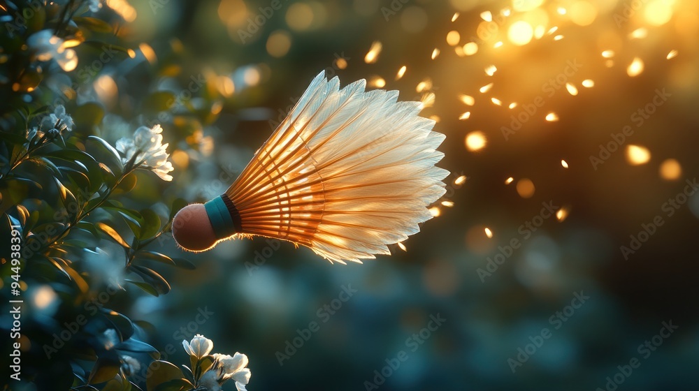 A Shuttlecock in Flight with Sunlit Bokeh