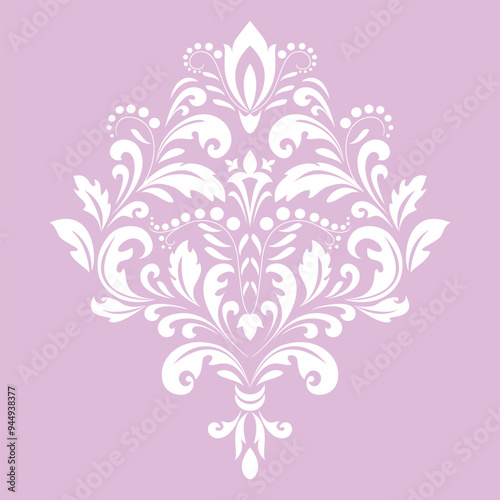 Damask graphic ornament. Floral design element. Pink and white vector pattern