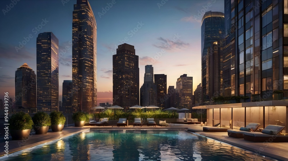 Fototapeta premium Majestic Buildings Shining Creating Beautiful Reflections