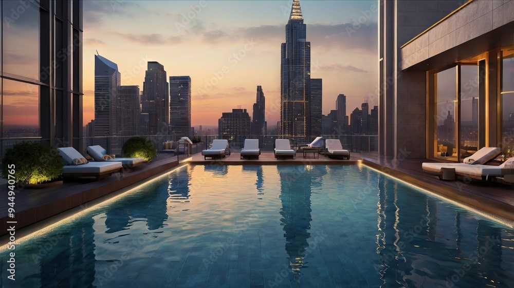 Obraz premium Majestic Buildings Shining Creating Beautiful Reflections