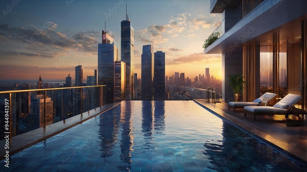 Fototapeta premium Majestic Buildings Shining Creating Beautiful Reflections
