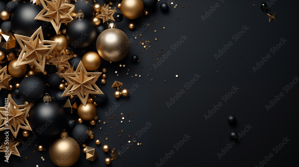 Christmas background with golden and black balls Christmas background with golden and black balls