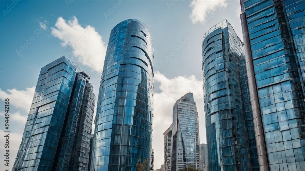 Naklejka premium Majestic Buildings Shining Creating Beautiful Reflections
