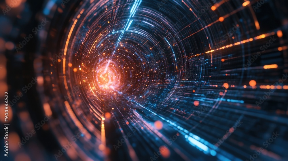 Obraz premium 3D rendering of a futuristic technology backdrop featuring dynamic lines and hovering particles