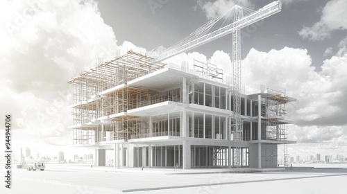 Fototapeta Naklejka Na Ścianę i Meble -  3D rendering of an architectural building model under construction