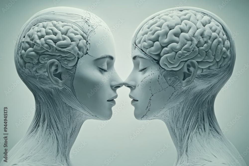Silhouettes of two heads in intimate conversation showcasing the depth of personal and psychological connection Silhouettes of two heads in intimate conversation showcasing the depth of personal and psychological connection