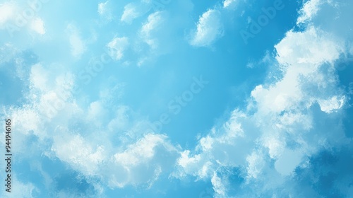 Abstract blue sky background with soft scattered clouds featuring a three dimensional illustration effect