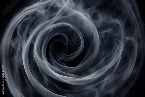 A swirling pattern of smoke forming an abstract spiral on a dark background, AI Generated