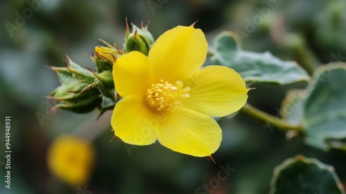 Close-up of a devil's thorn flower and foliage.