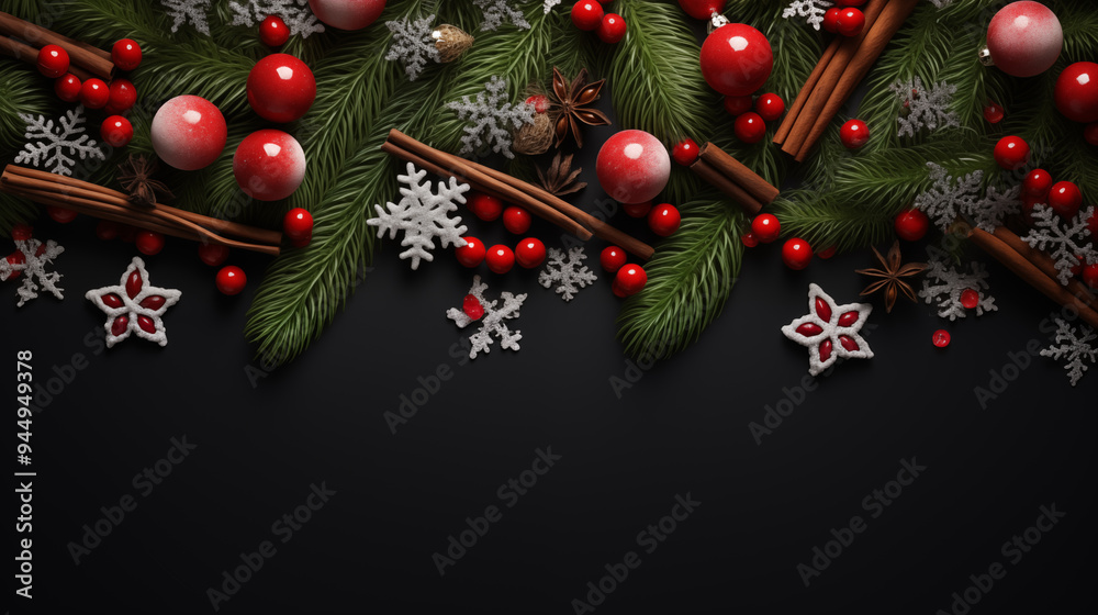 Christmas background with red balls and different decorations Christmas background with red balls and different decorations