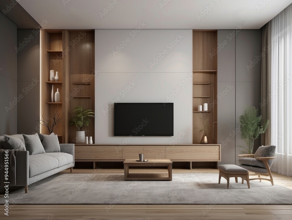 Modern Living Room with Wood Accents and Minimalist Decor Modern Living Room with Wood Accents and Minimalist Decor
