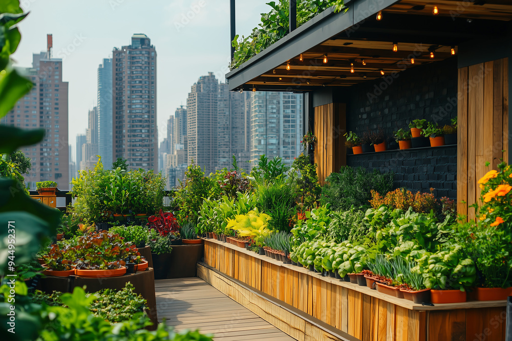 Colorful and lush vegetation in a building within a city Colorful and lush vegetation in a building within a city
