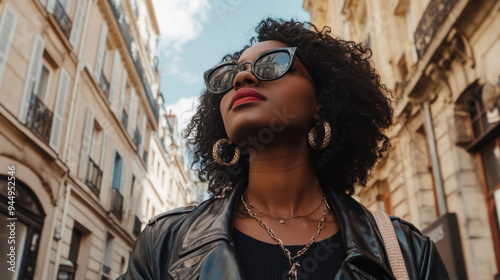 Black woman exploring the trendy neighborhood of Le Marais, with its mix of photo