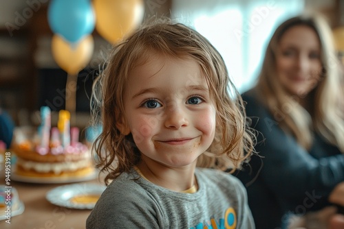 Smiling young girl with curly hair at a birthday party