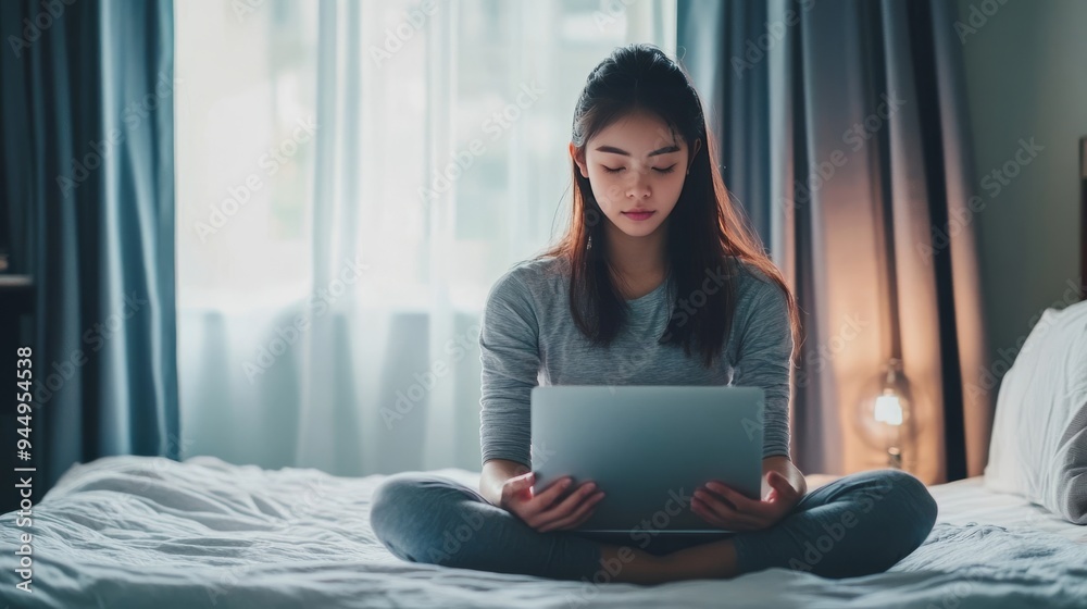 Woman relaxes from work with home yoga. Woman relaxes from work with home yoga.