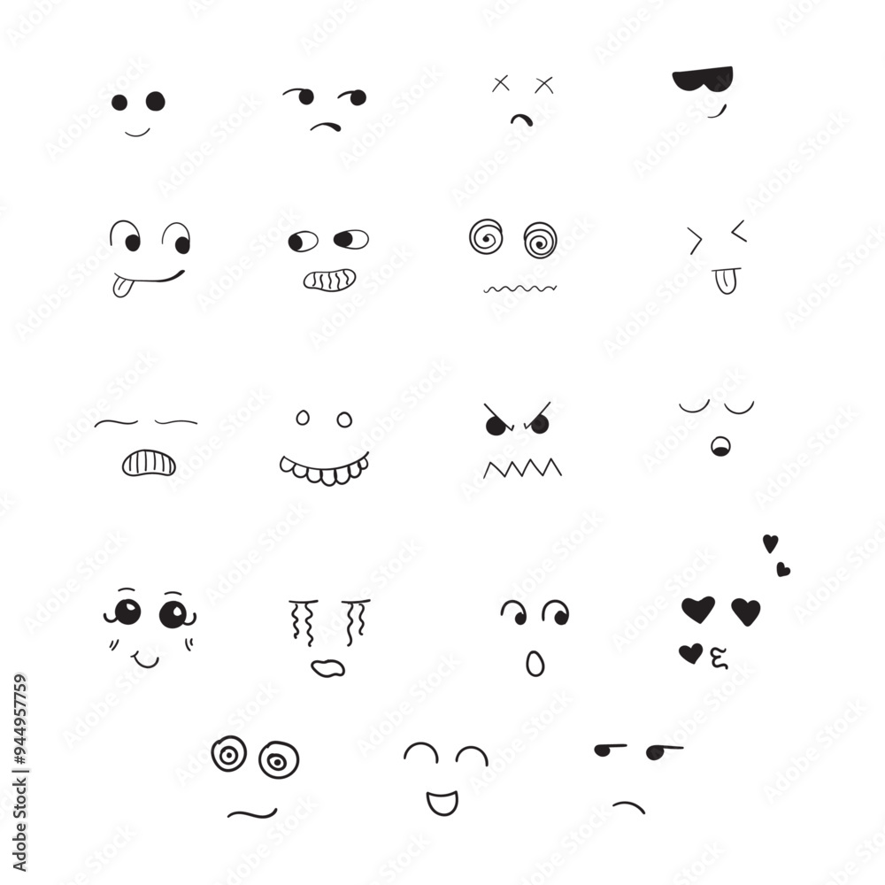 set of Hand drawn flat design cartoon face expression set of Hand drawn flat design cartoon face expression