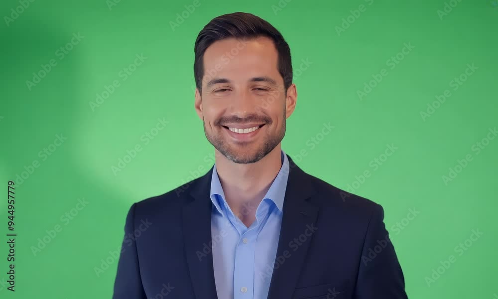 Confident Businessman Smiles on Green Background Confident Businessman Smiles on Green Background