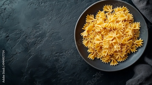 Pasta anelli, slate plate, dark background, ingredients. photo