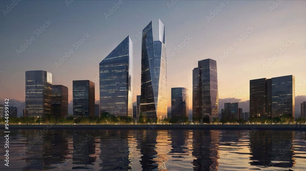 Fototapeta premium Majestic Buildings Shining Creating Beautiful Reflections